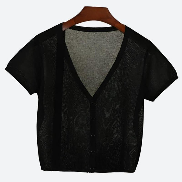 Lightweight Sheer V-Neck Button Cardigans