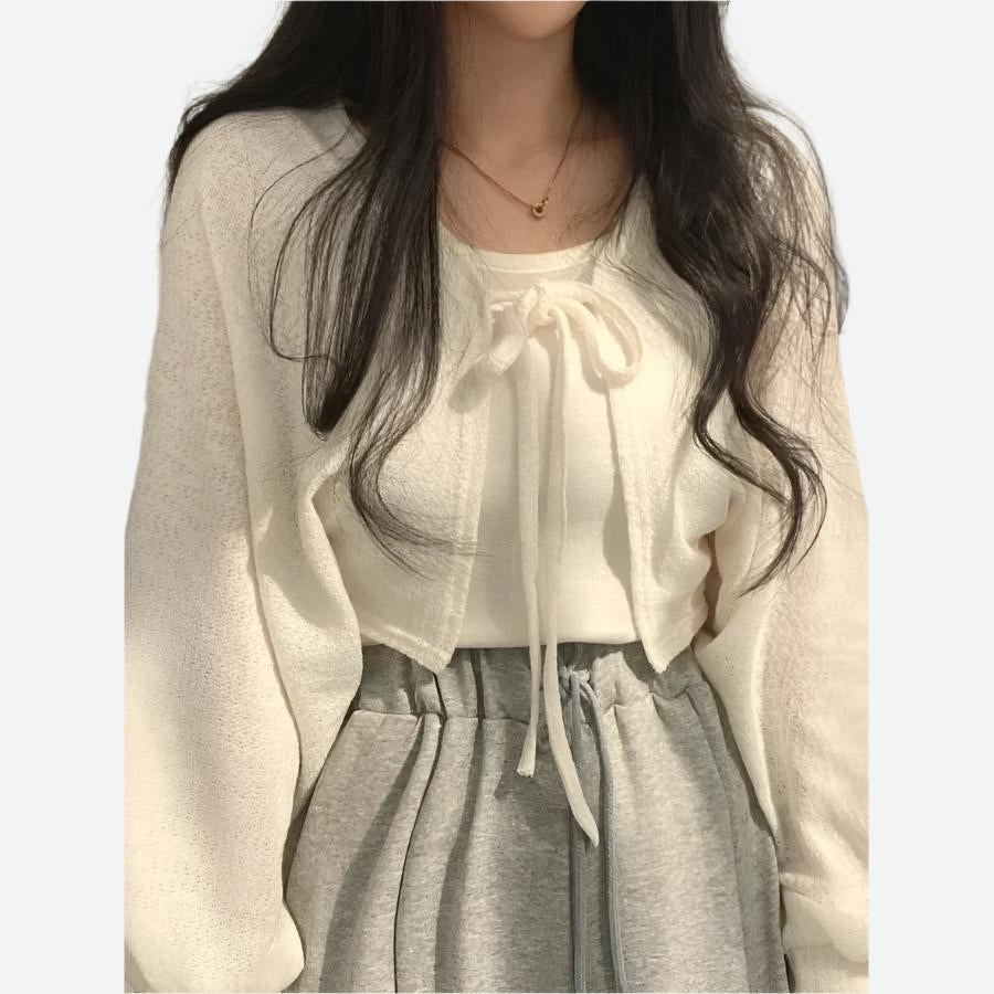 Long Sleeve Tie Front Knit Tops