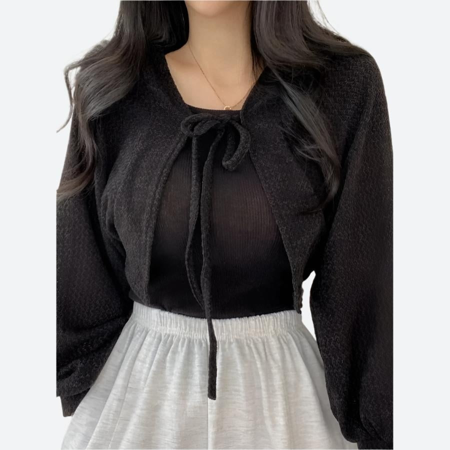 Long Sleeve Tie Front Knit Tops