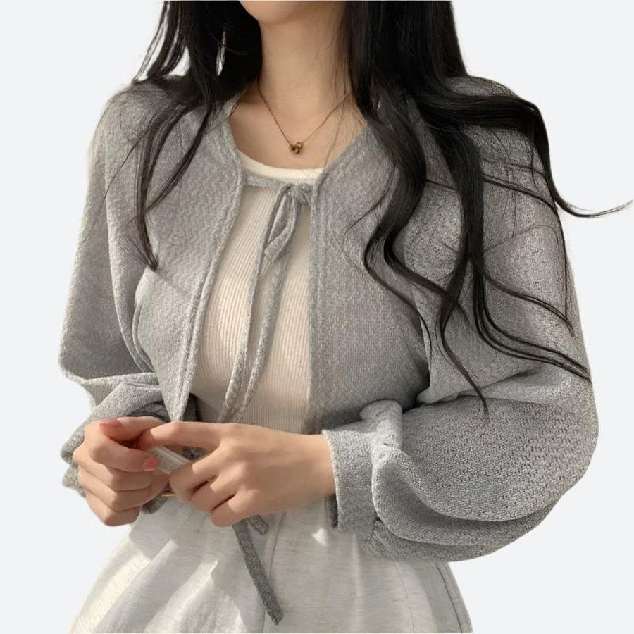 Long Sleeve Tie Front Knit Tops