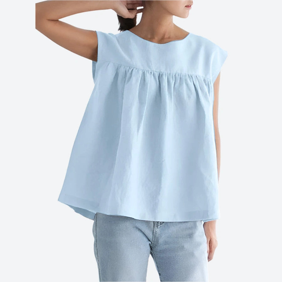 Loose Gathered Sleeveless Cotton Tops