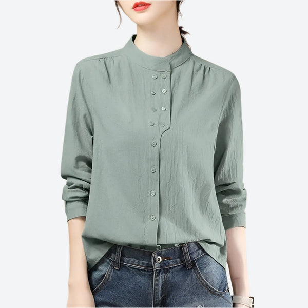 Mandarin Collar Button-Up Casual Blouses