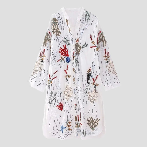 Ocean-Themed Embroidered Sheer Cover-Ups