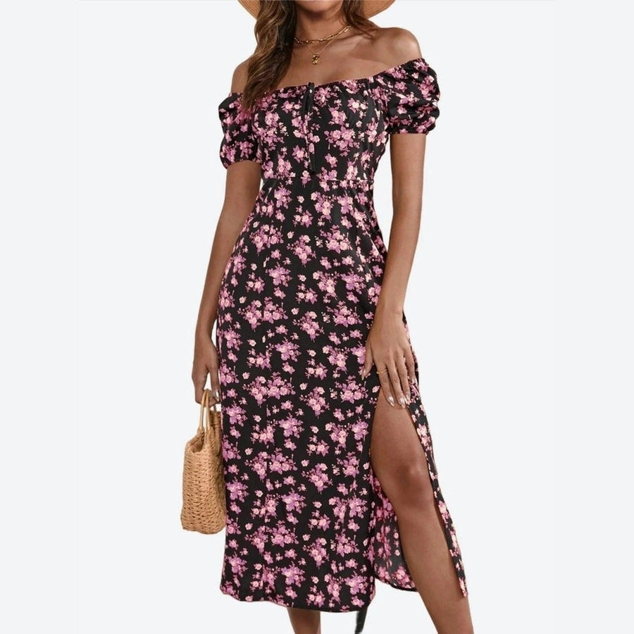 Off-Shoulder Floral Print Maxi Dresses