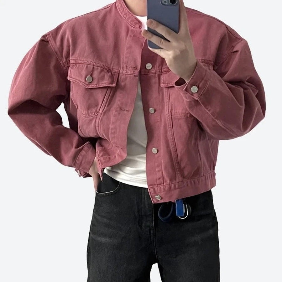 Oversized Mandarain Collar Denim Jackets