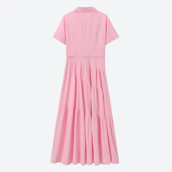 Pastel Tiered Collared Maxi Dresses