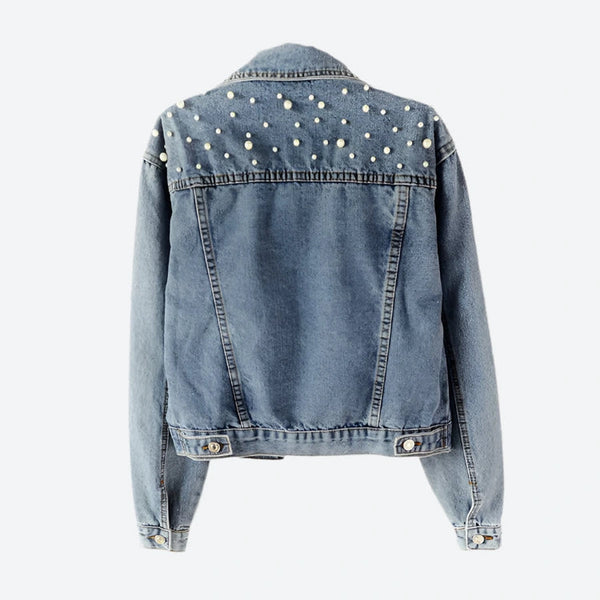 Pearl Embellished Button-Up Denim Jackets