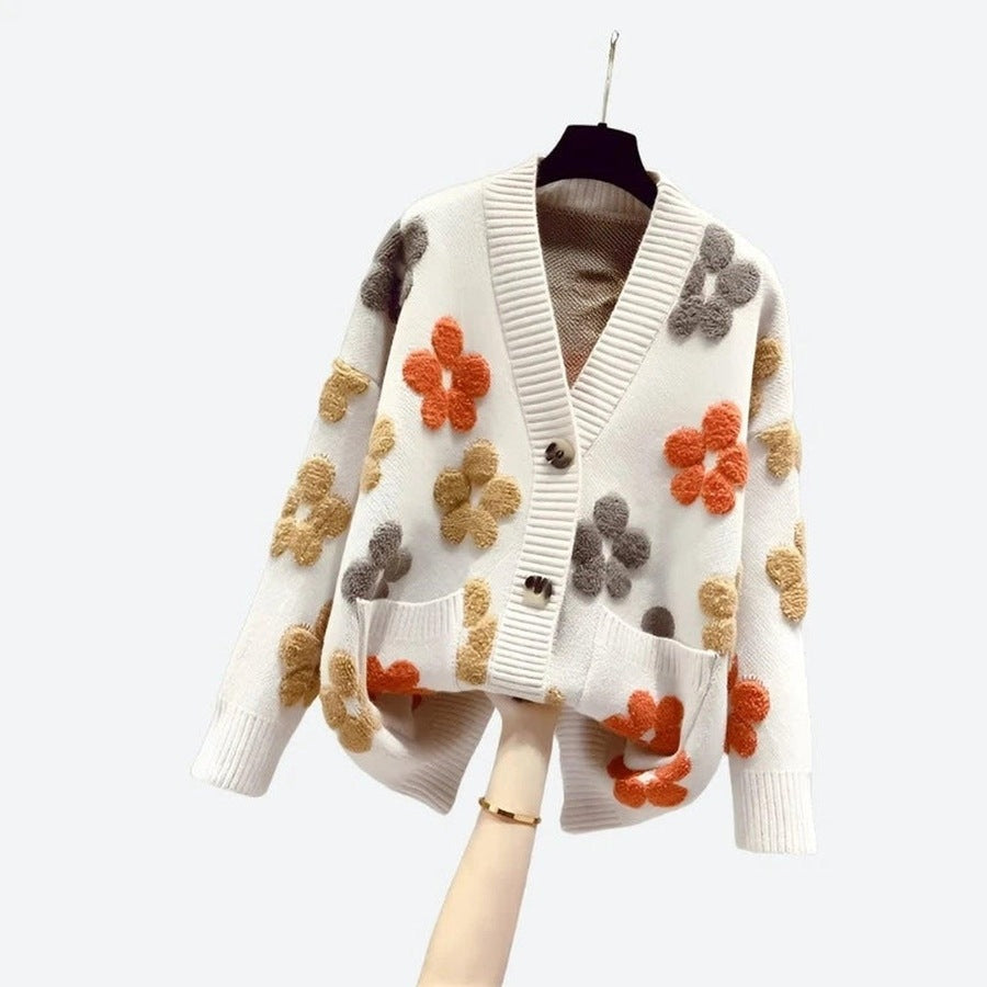 Playful Floral Button-Up Knit Cardigans