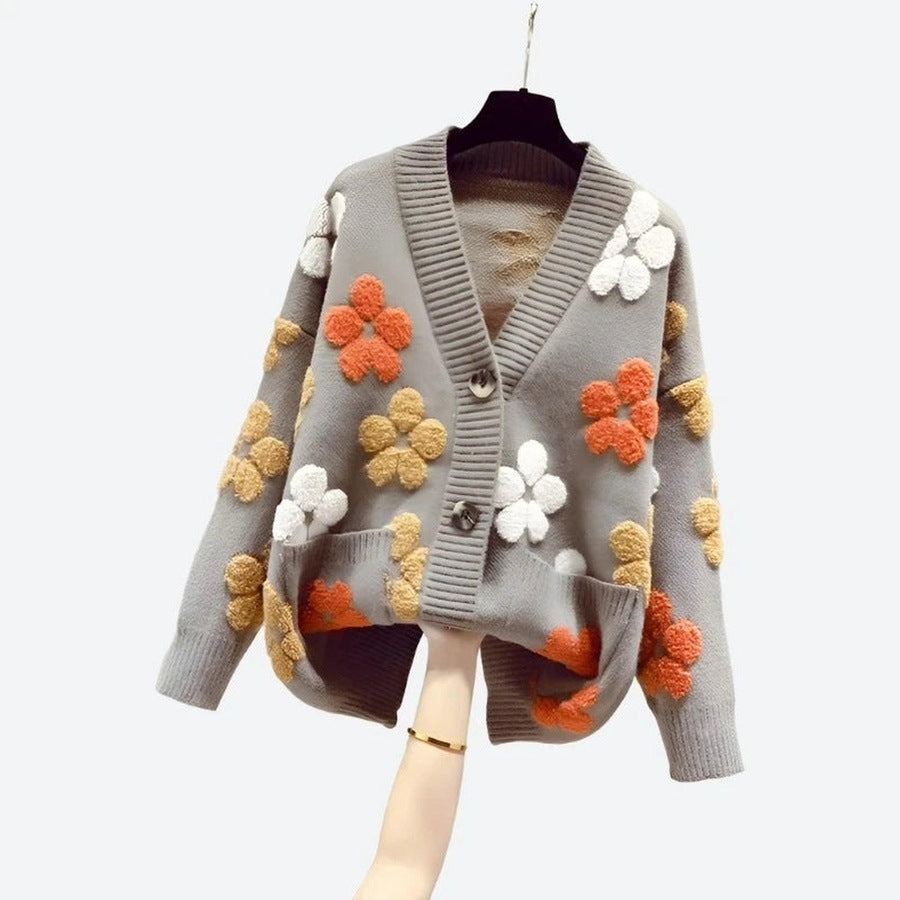 Playful Floral Button-Up Knit Cardigans