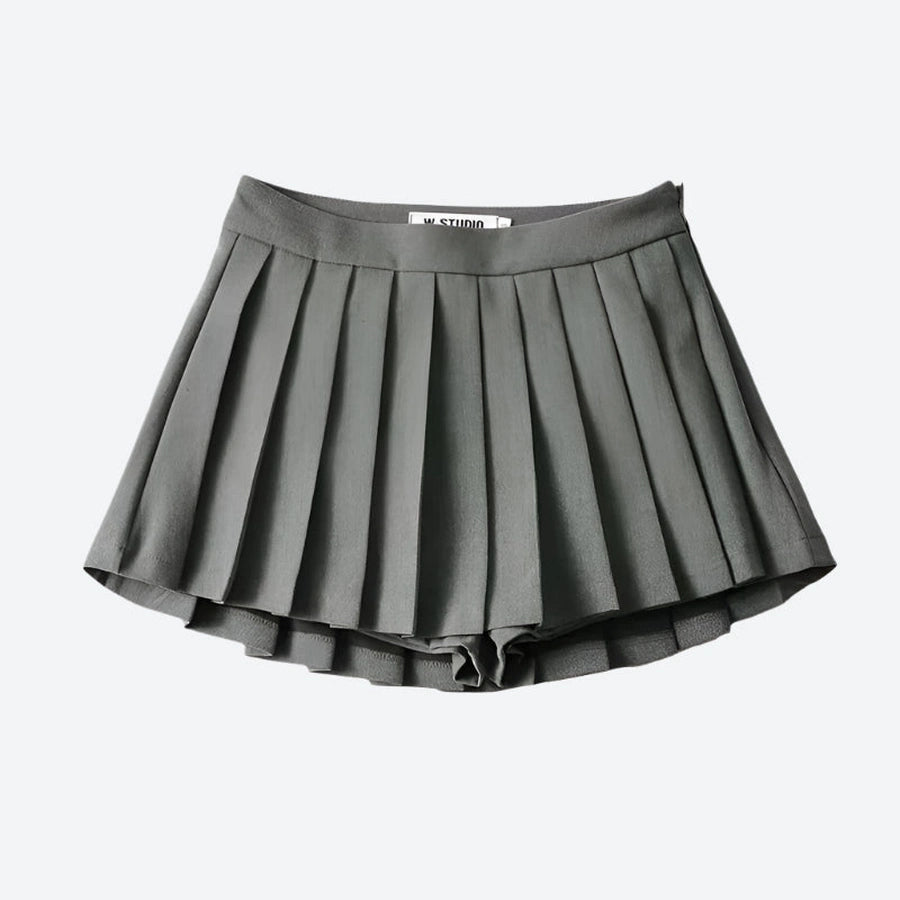 Pleated High-Waist Skater Mini Skirts