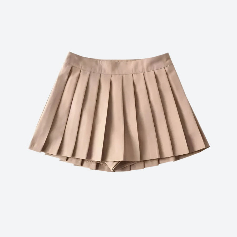 Pleated High-Waist Skater Mini Skirts