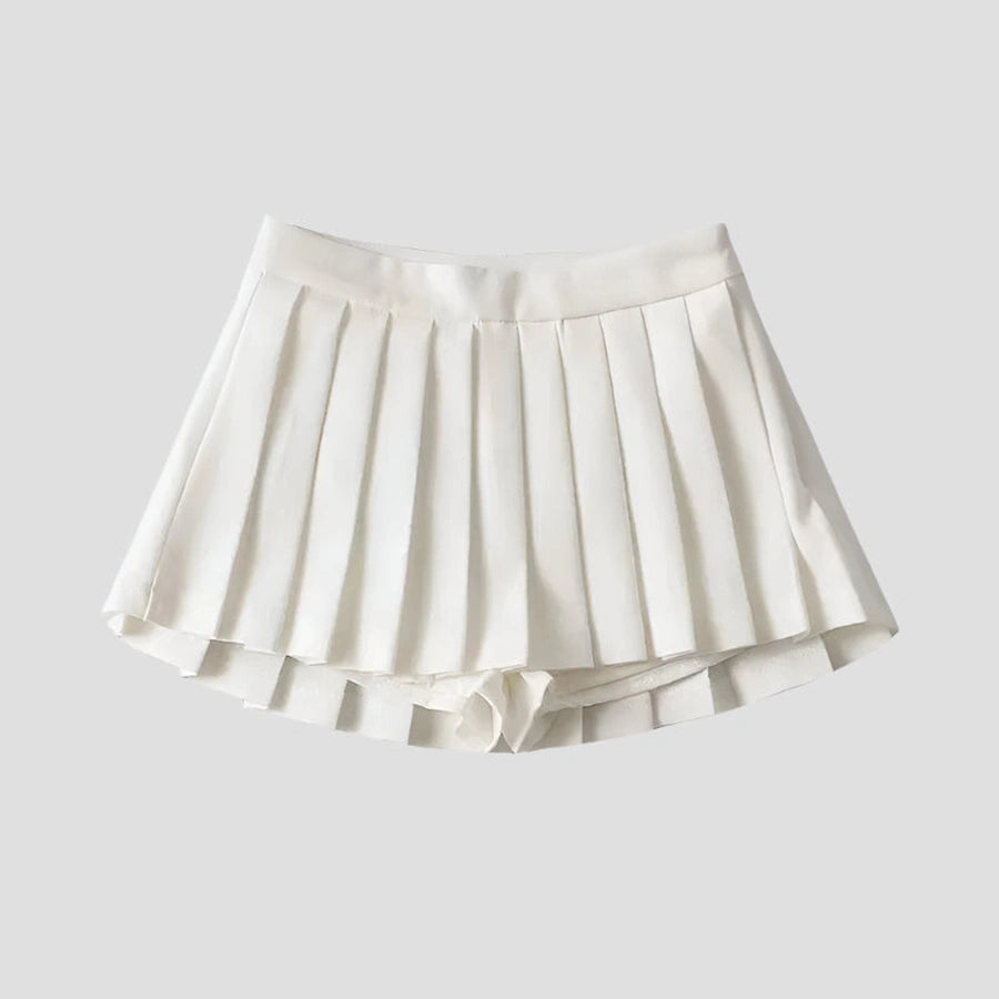 Pleated High-Waist Skater Mini Skirts