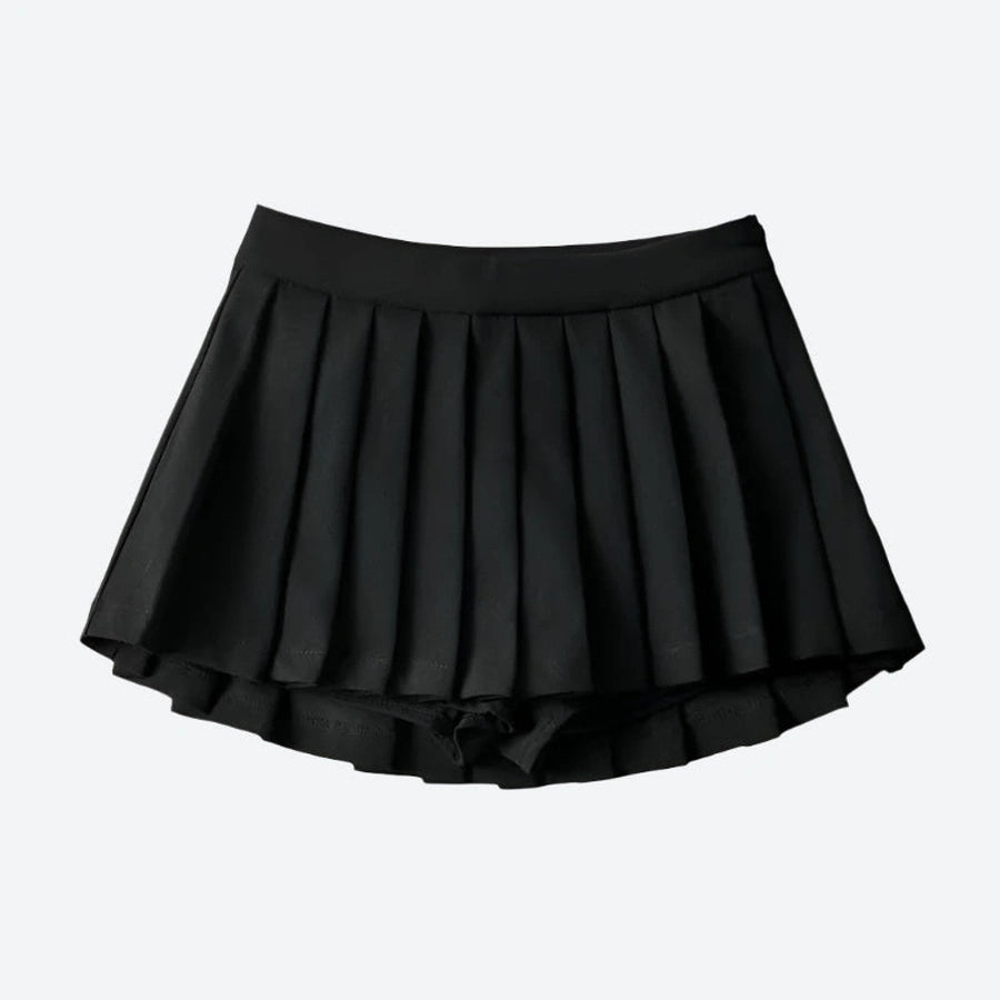 Pleated High-Waist Skater Mini Skirts