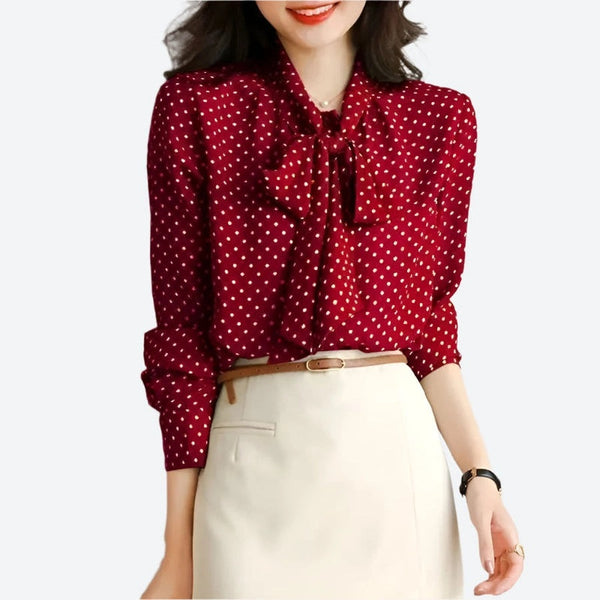 Polka Dot Bow Tie Neck Blouses