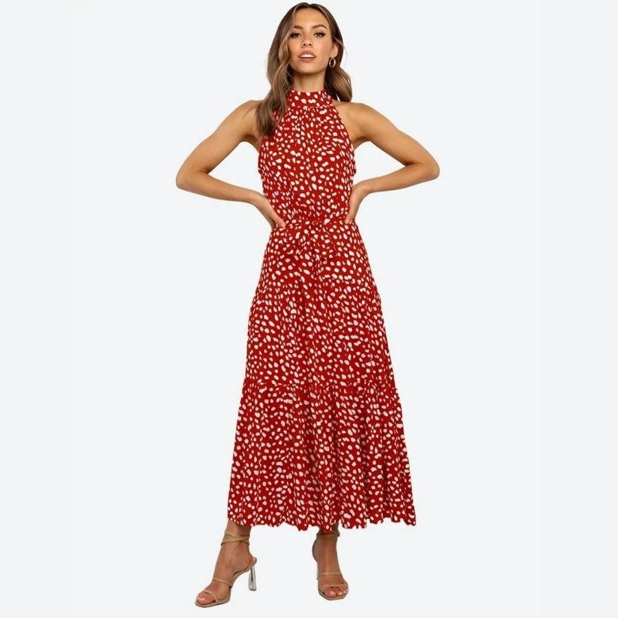 Polka Dot Halter Neck Midi Dresses