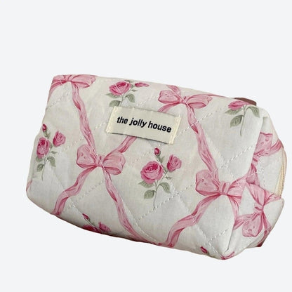 Quilted Floral Design Makeup Pouches