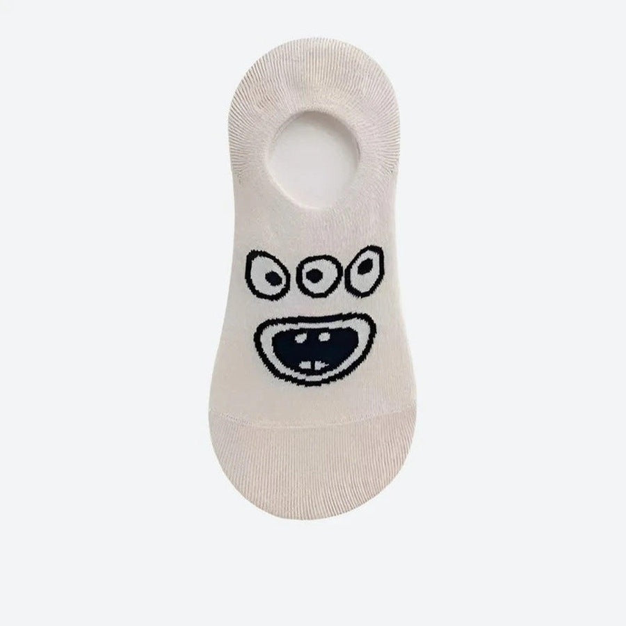 Quirky Monster Face No-Show Socks