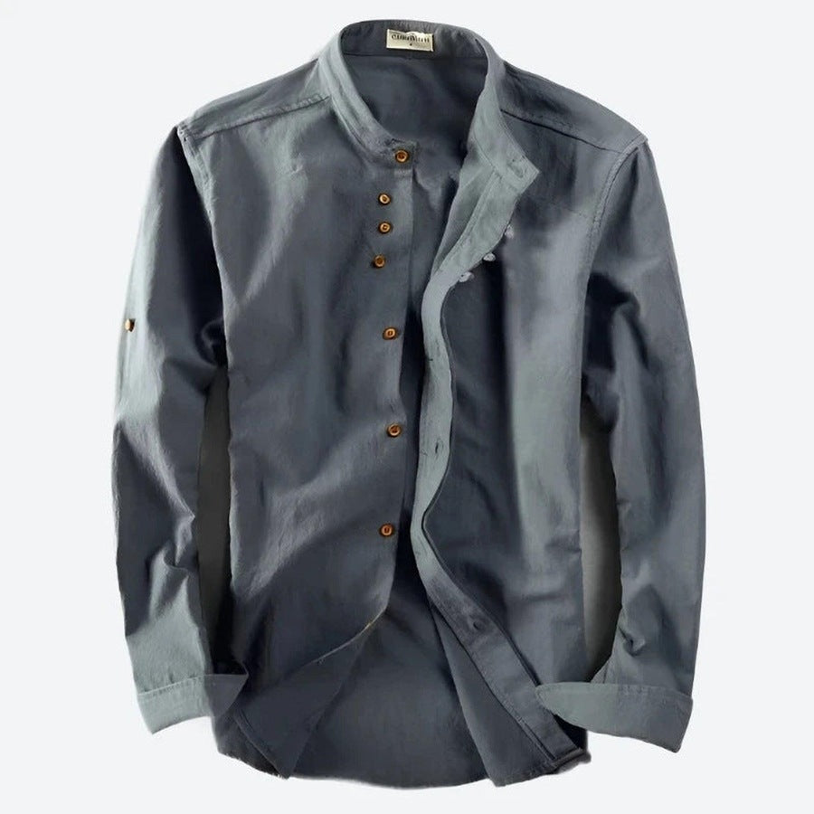 Refined Gold-Button Stand-Collar Shirts