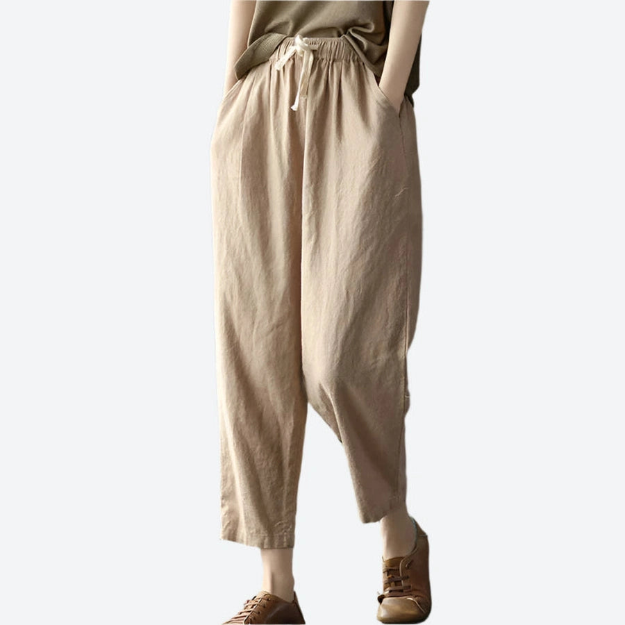 Relaxed Drawstring Wide-Leg Cotton Pants