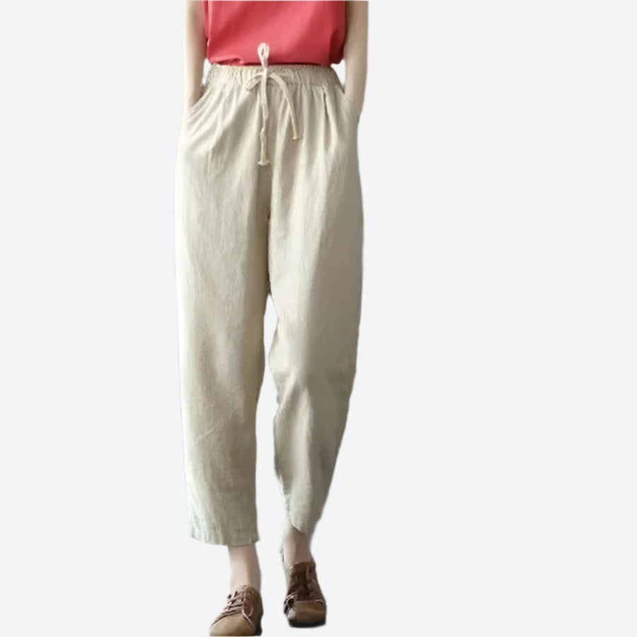 Relaxed Drawstring Wide-Leg Cotton Pants