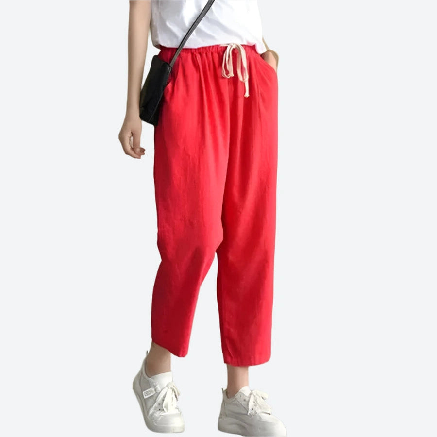 Relaxed Drawstring Wide-Leg Cotton Pants