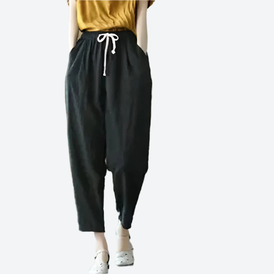 Relaxed Drawstring Wide-Leg Cotton Pants