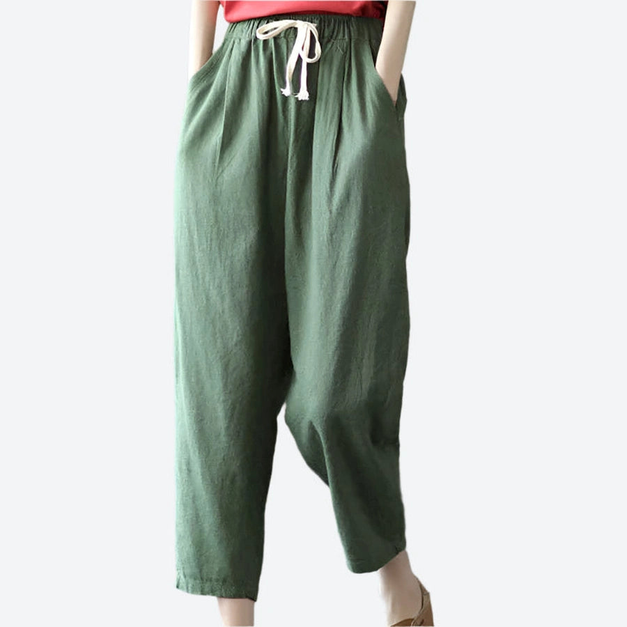 Relaxed Drawstring Wide-Leg Cotton Pants