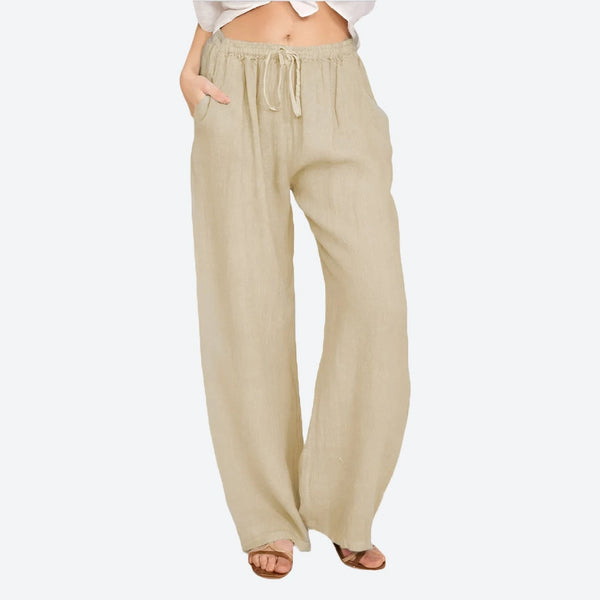 Relaxed Drawstring Wide-Leg Linen Pants