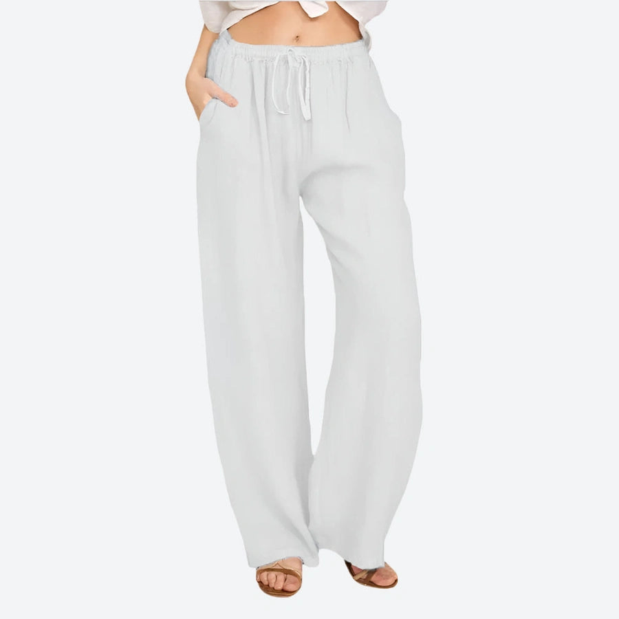 Relaxed Drawstring Wide-Leg Linen Pants