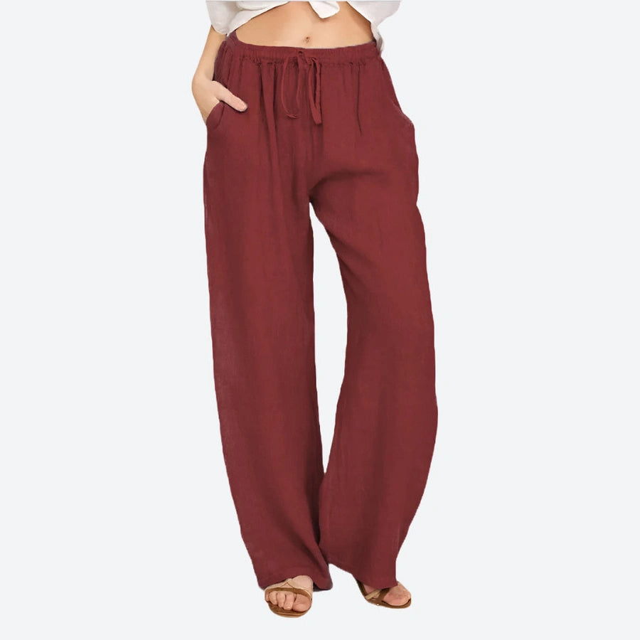 Relaxed Drawstring Wide-Leg Linen Pants