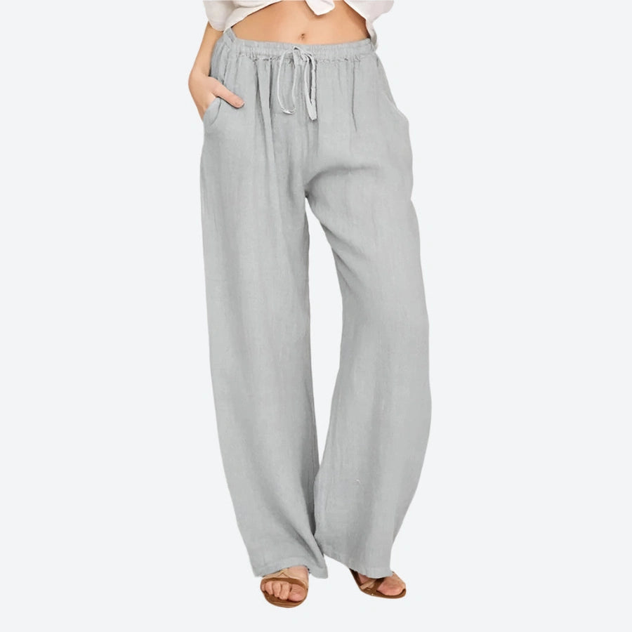 Relaxed Drawstring Wide-Leg Linen Pants