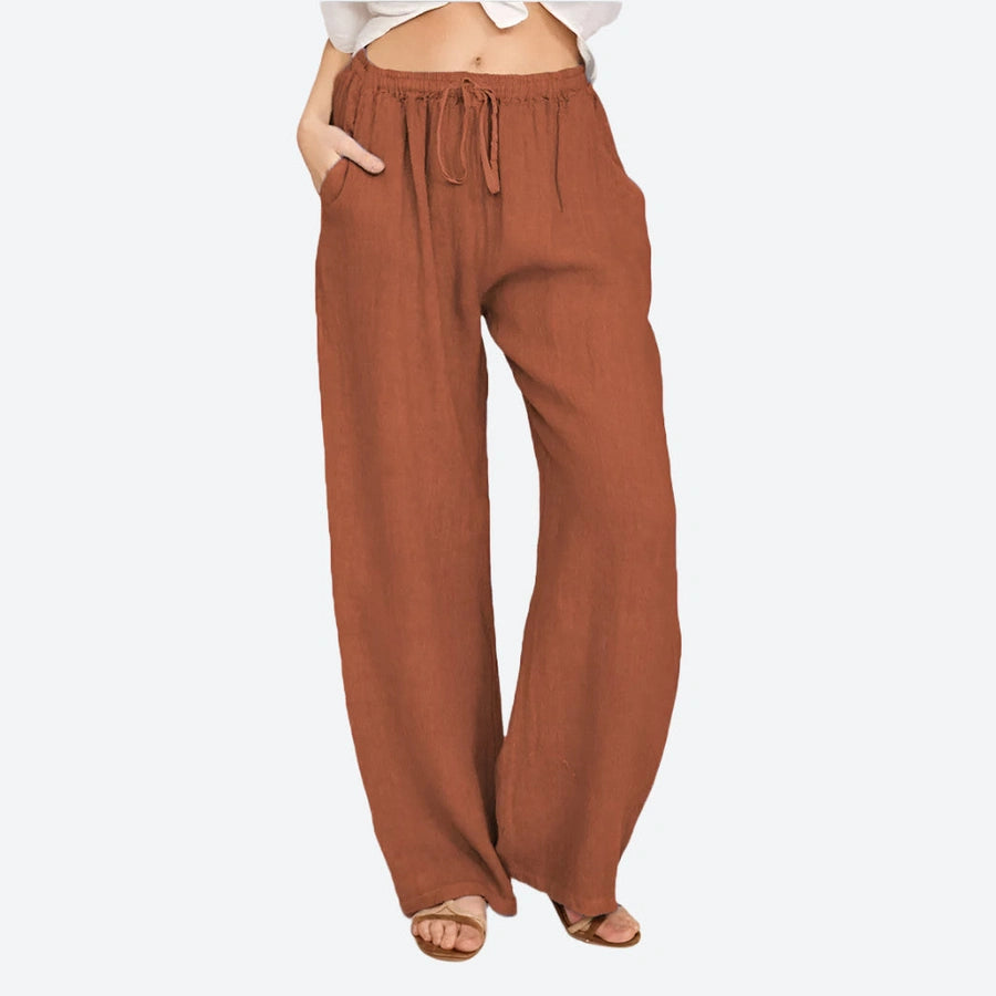 Relaxed Drawstring Wide-Leg Linen Pants