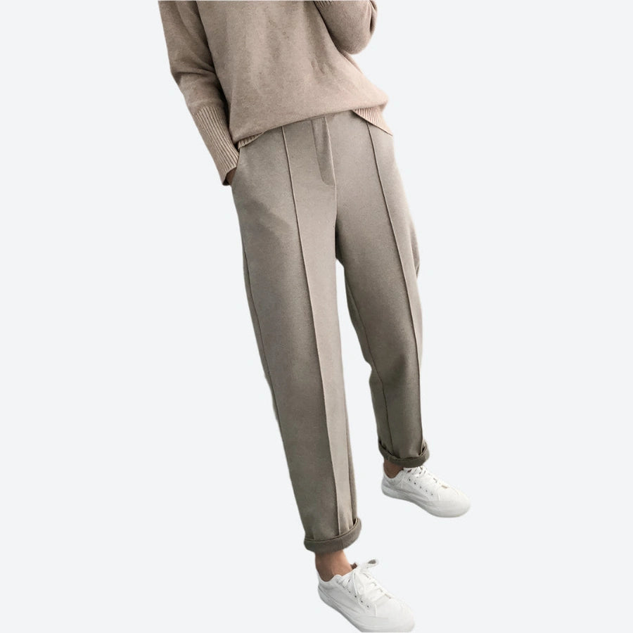 Relaxed Elastic-Waist Tapered Casual Pants