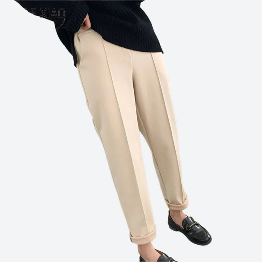 Relaxed Elastic-Waist Tapered Casual Pants