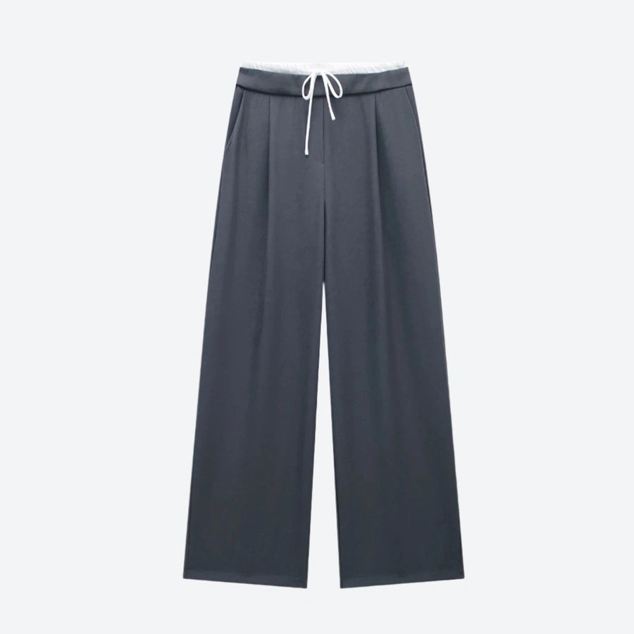 Relaxed Wide-Leg Drawstring Waist Trousers