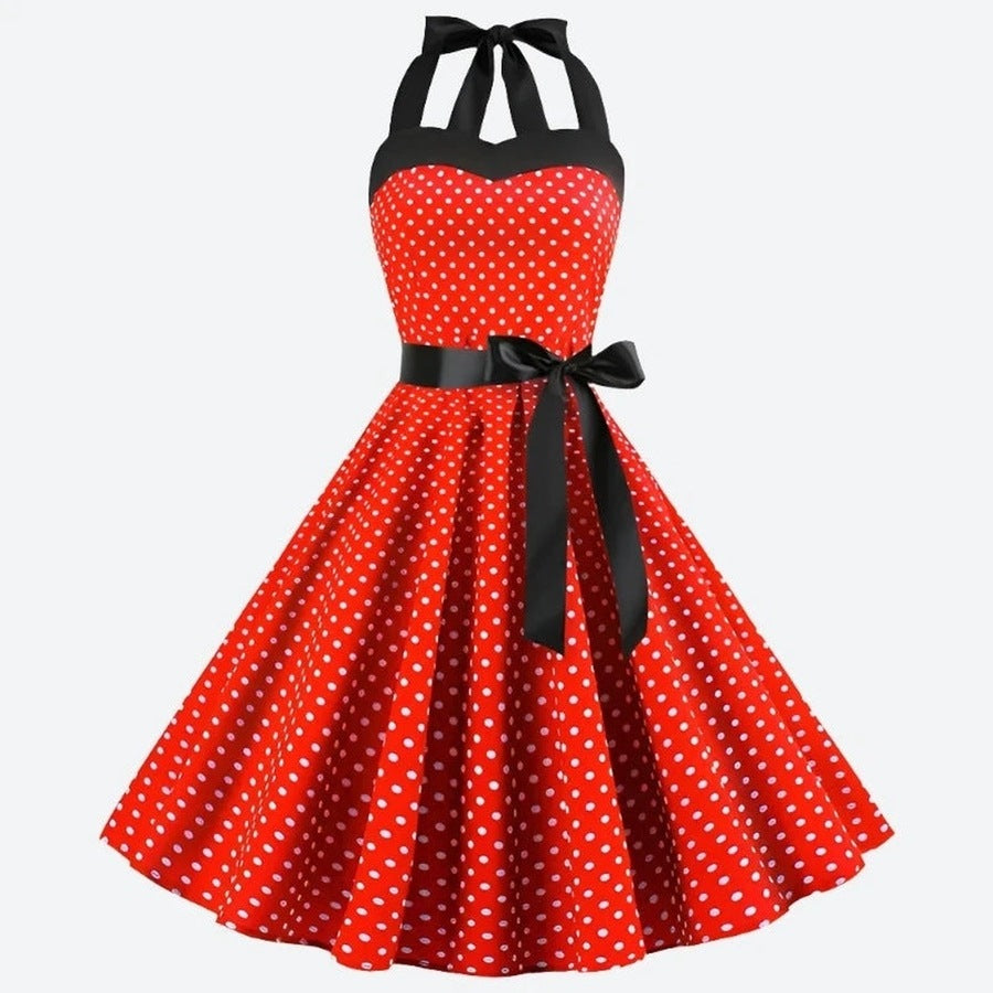 Retro Flared Fit Polka Dot Dresses