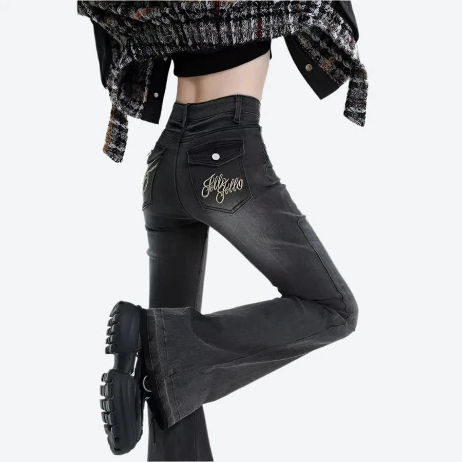 Retro High-Waist Flared Denim Jeans