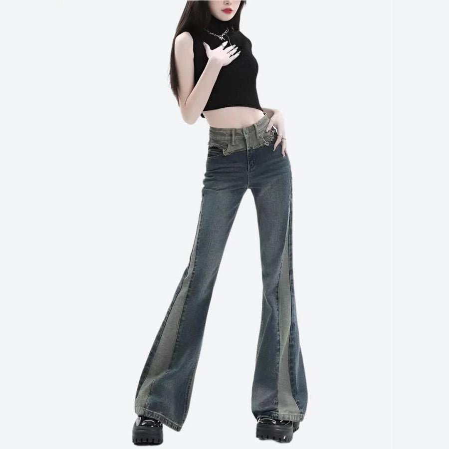 Retro High-Waist Flared Denim Jeans