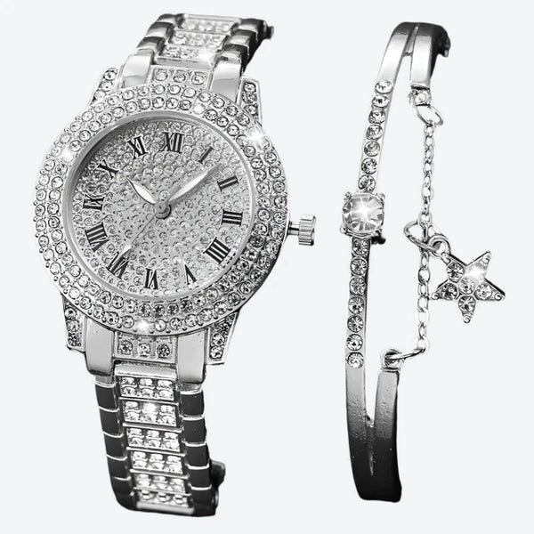 Rhinestone Quartz Watch and Bracelet Sets