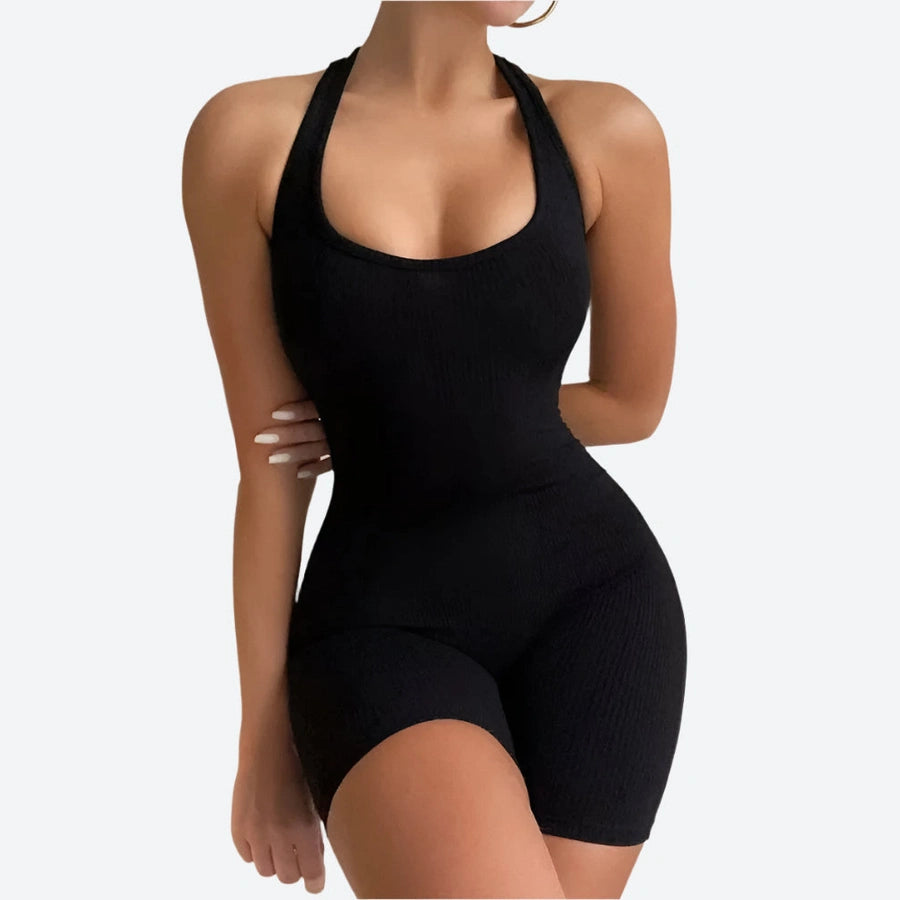 Ribbed Sleeveless Fitted Biker Rompers