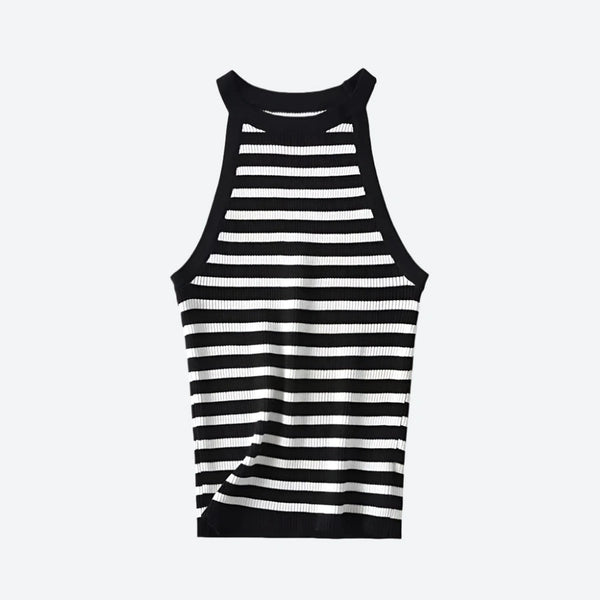 Ribbed Striped Sleeveless Casual Tops