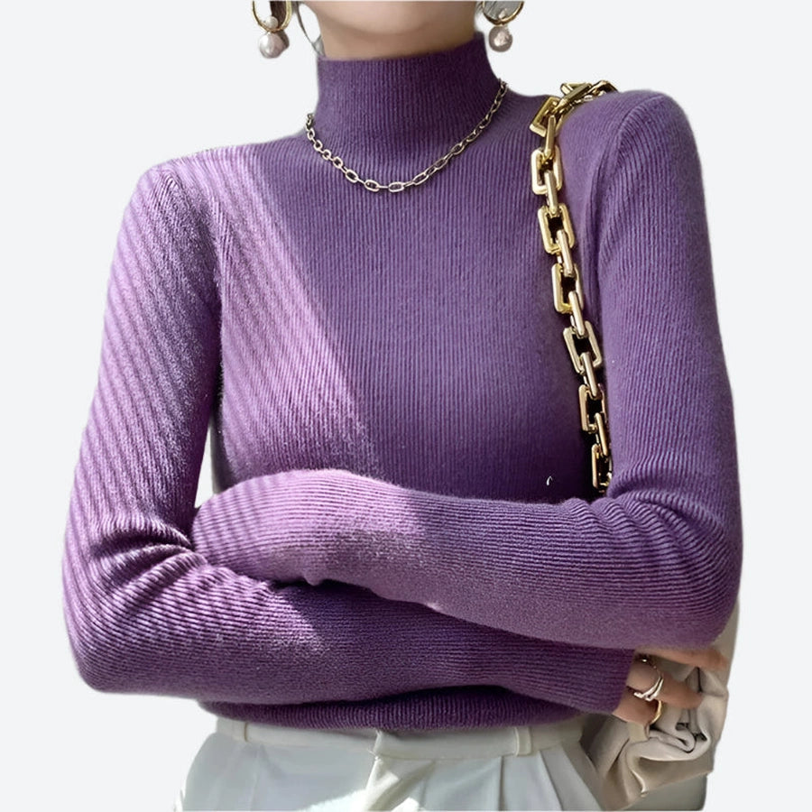 Ribbed Turtleneck Long-Sleeve Pullover Sweaters