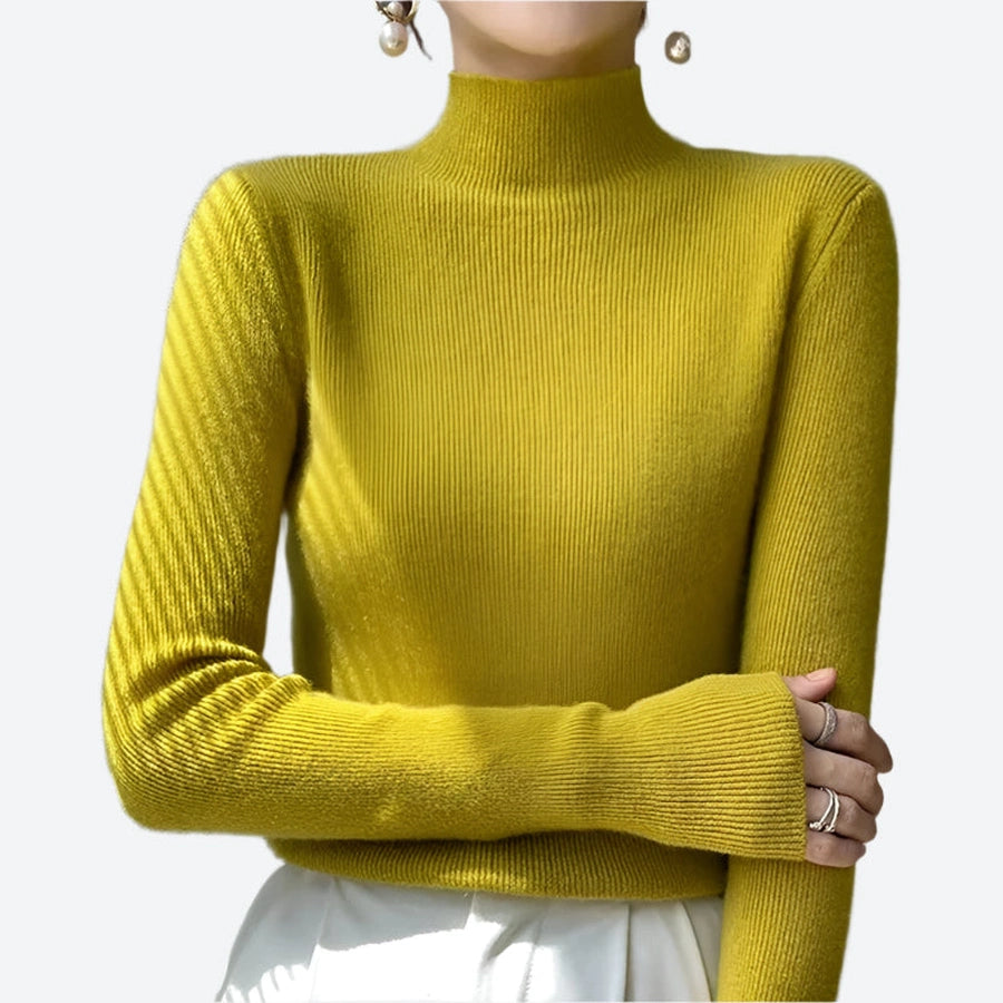 Ribbed Turtleneck Long-Sleeve Pullover Sweaters