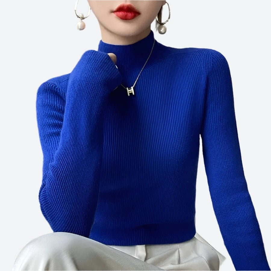 Ribbed Turtleneck Long-Sleeve Pullover Sweaters