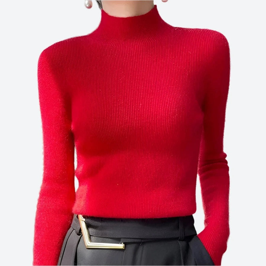 Ribbed Turtleneck Long-Sleeve Pullover Sweaters