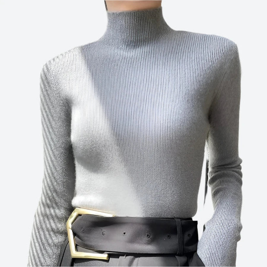 Ribbed Turtleneck Long-Sleeve Pullover Sweaters