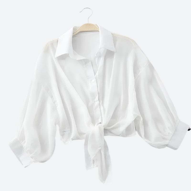 Chic Tie-Front Puff Sleeve Blouses