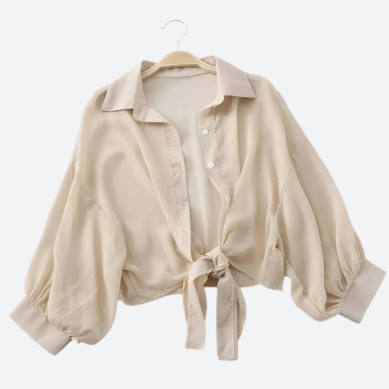 Chic Tie-Front Puff Sleeve Blouses