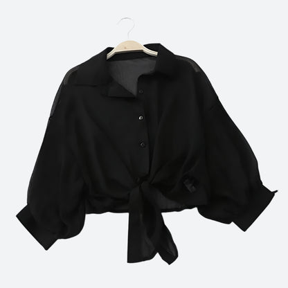 Chic Tie-Front Puff Sleeve Blouses