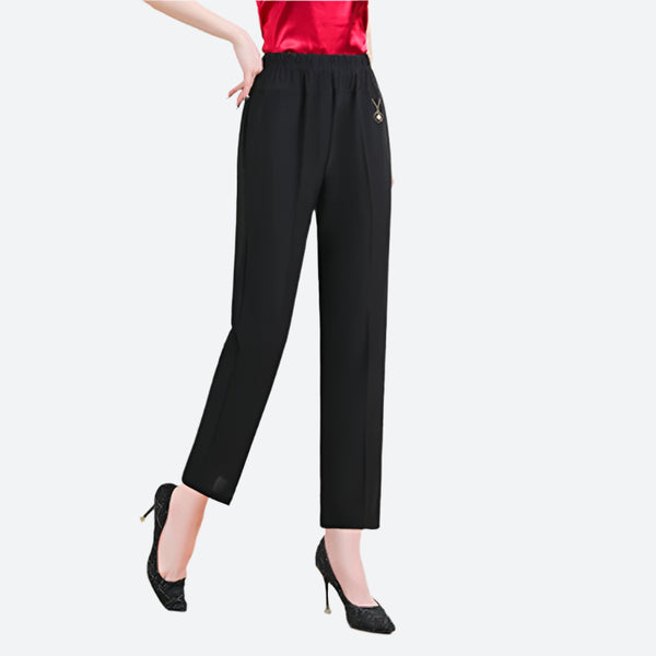 Pantalon droit élastique taille haute